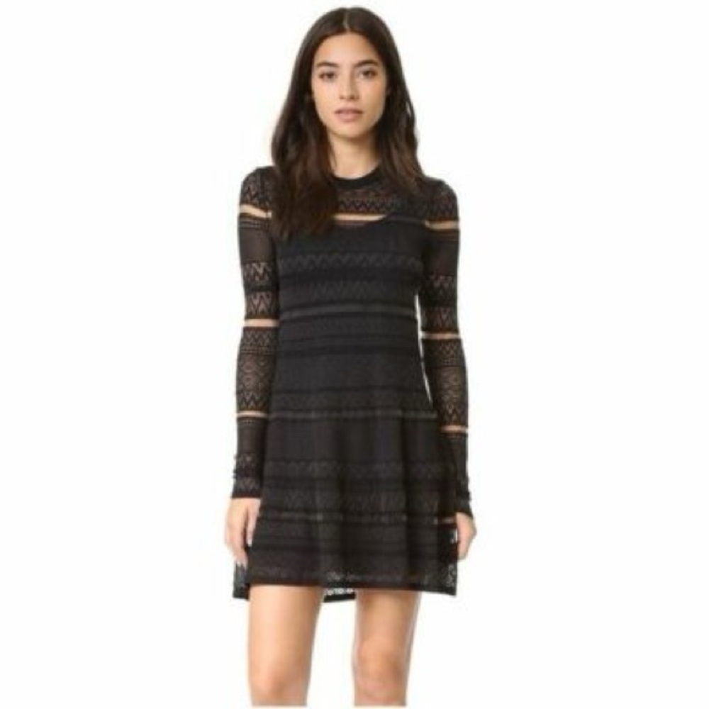 McQ by Alexander McQueen Black Long-Sleeve Lace Fit-and-Flare Dress